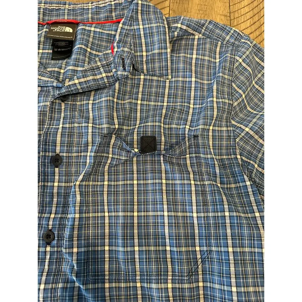 The North Face Blue Plaid SS Button Down Shirt Men's XL Casual Hiking Top